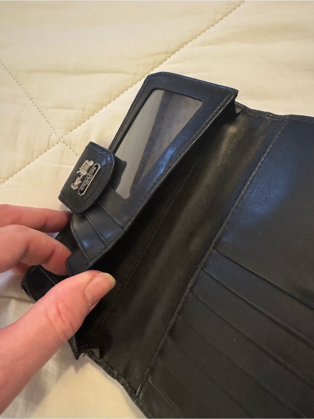 Coach Black Leather Continental Wallet with Coach Horse & Carriage Emblem - Picture 5 of 5